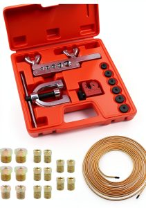 carleef Brake Line Flaring Tool Kit 3/16 Red 25Ft Copper Nickel Hose-0