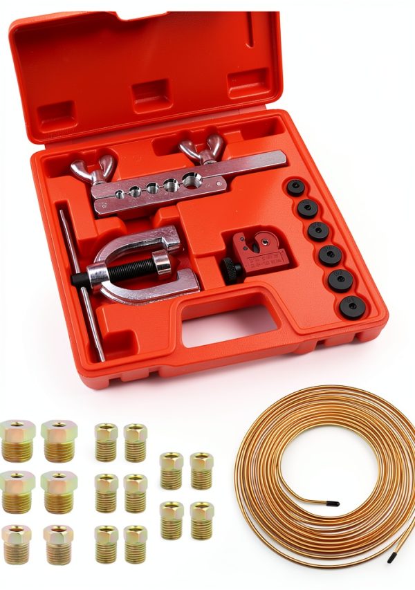 carleef Brake Line Flaring Tool Kit 3/16 Red 25Ft Copper Nickel Hose-0
