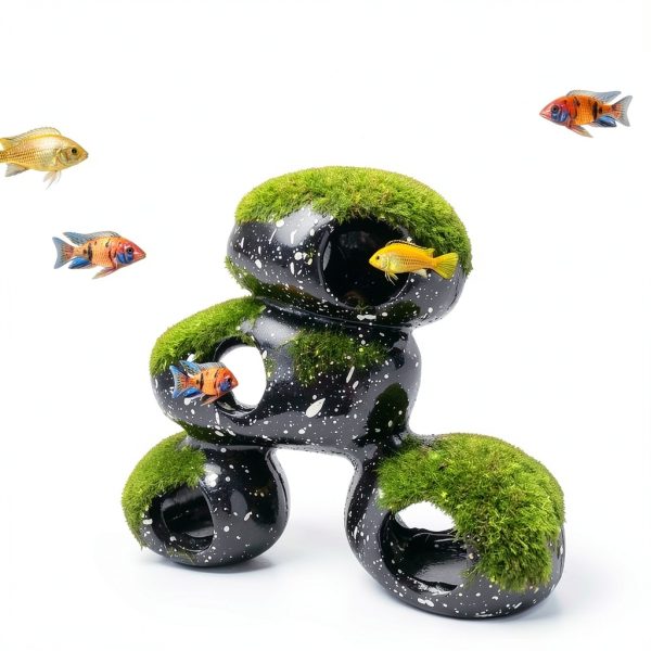 Stone Aquarium Hideaway Decoration PINVNBY Resin Rock with Moss 4‑Cave-3
