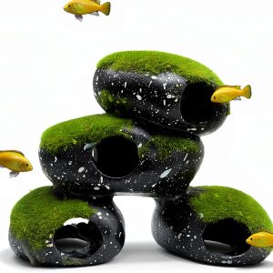 Stone Aquarium Hideaway Decoration PINVNBY Resin Rock with Moss 4‑Cave-0