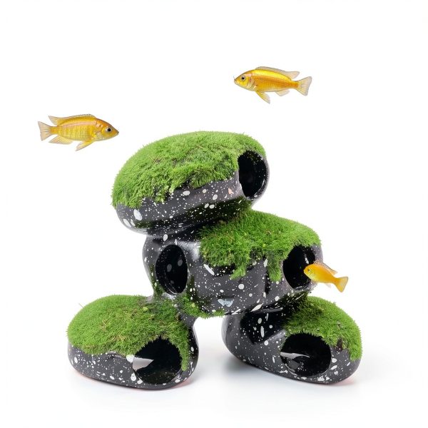 Stone Aquarium Hideaway Decoration PINVNBY Resin Rock with Moss 4‑Cave-6