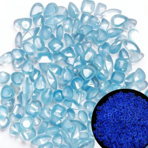 Glow Stones 300pc 0.4-0.6" Blue Resin Pebbles for Garden Paths-0