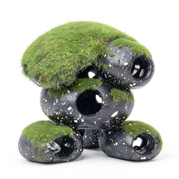 Stone Aquarium Hideaway Decoration PINVNBY Resin Rock with Moss 4‑Cave-4